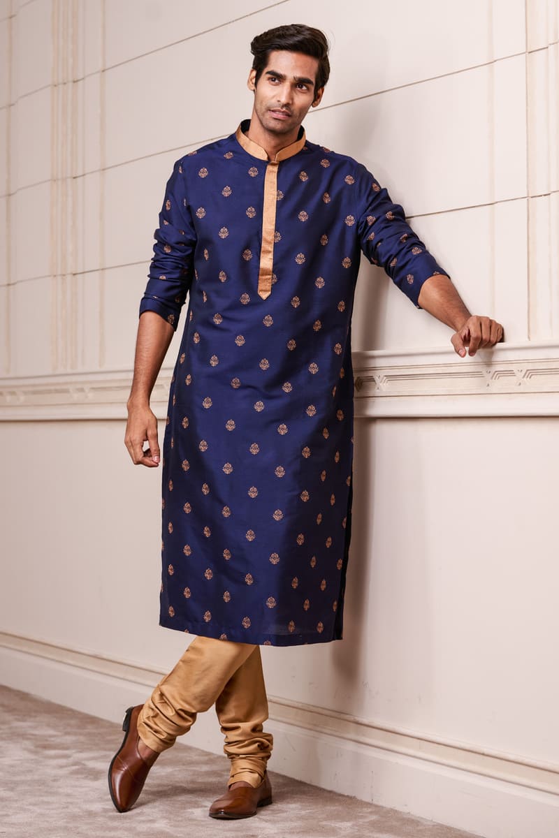 Navy All Over Thread Embroidered Kurta Set