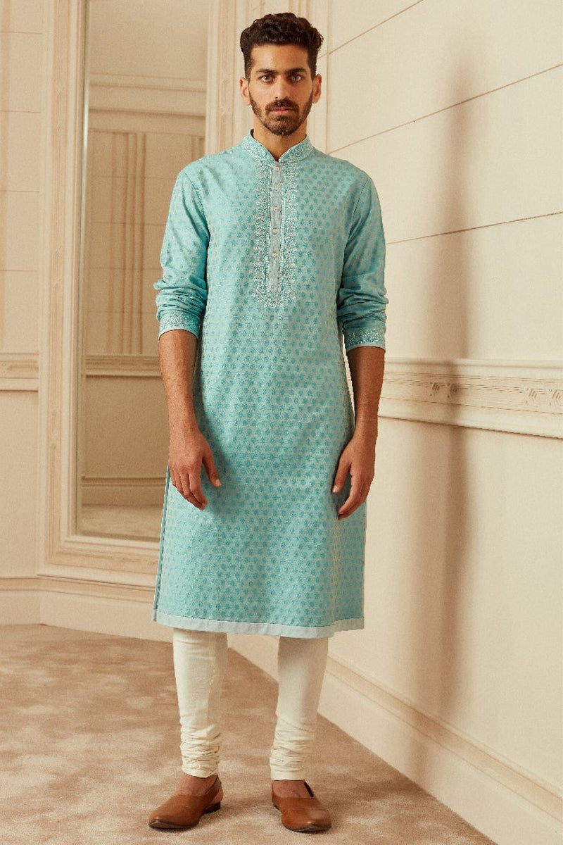 Light Blue Textured Jacquard Kurta Set