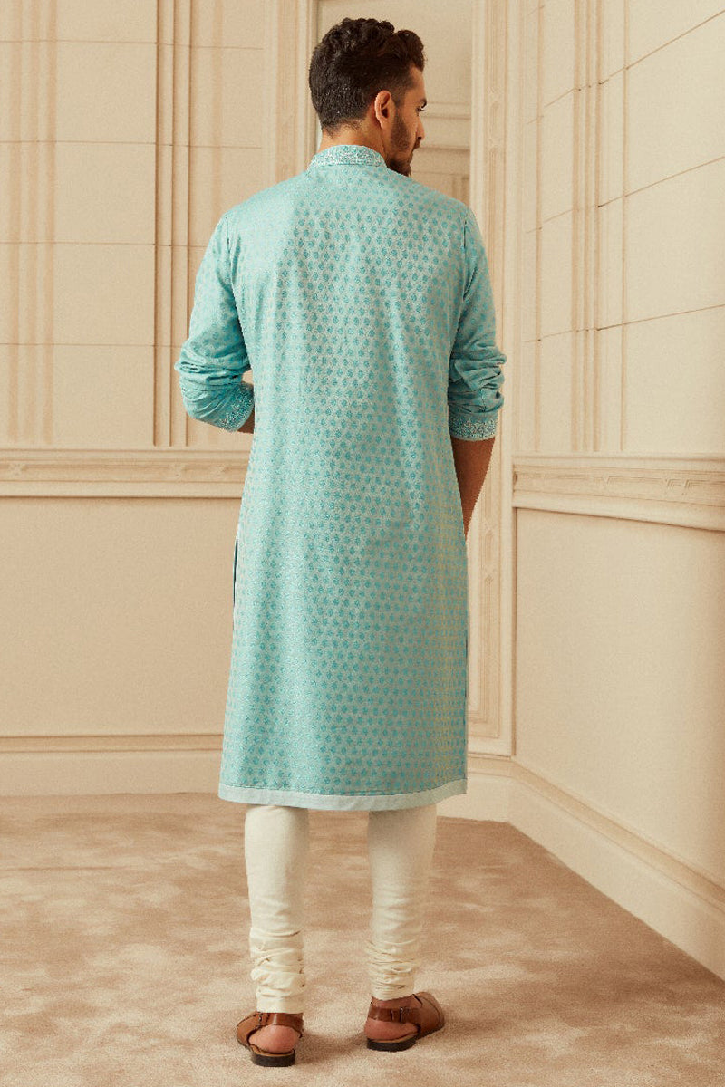 Light Blue Textured Jacquard Kurta Set