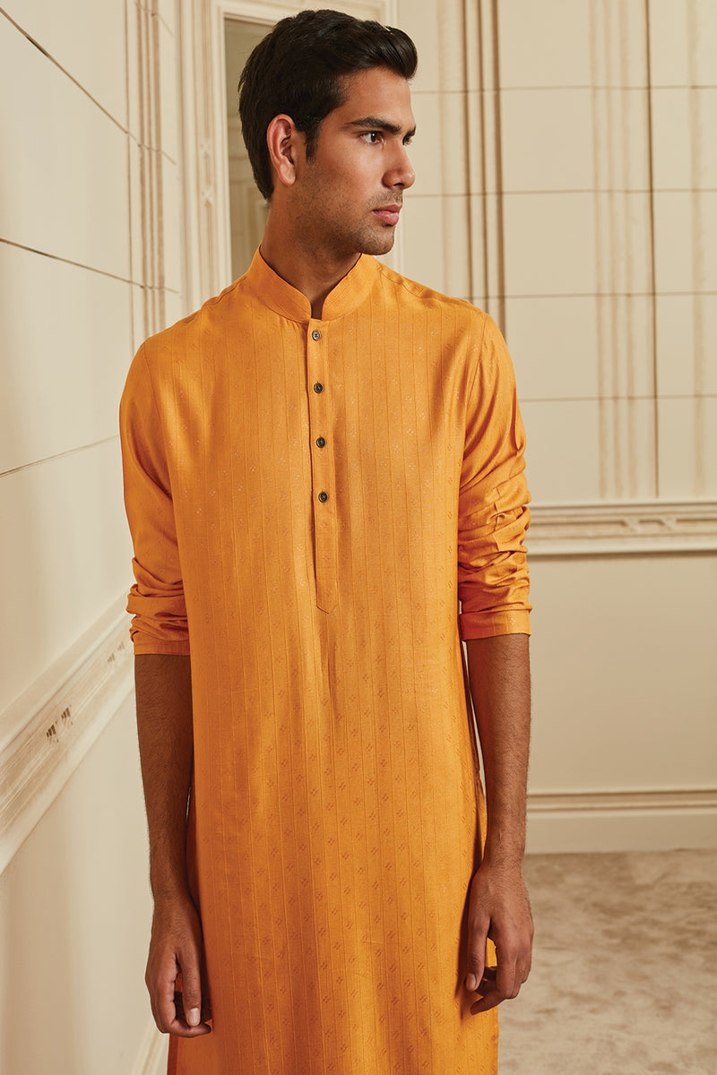 Gold All Over Self Textured Kurta Set