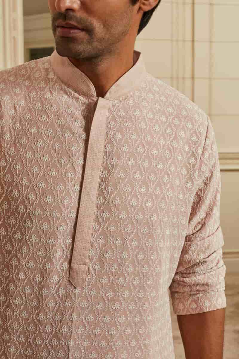 Pink All Over Embroidered Schiffli Kurta Set