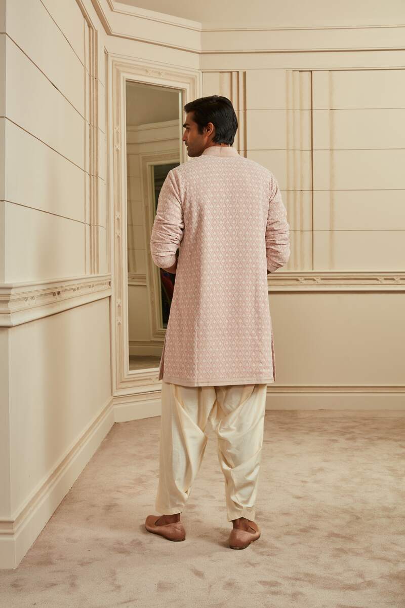 Pink All Over Embroidered Schiffli Kurta Set