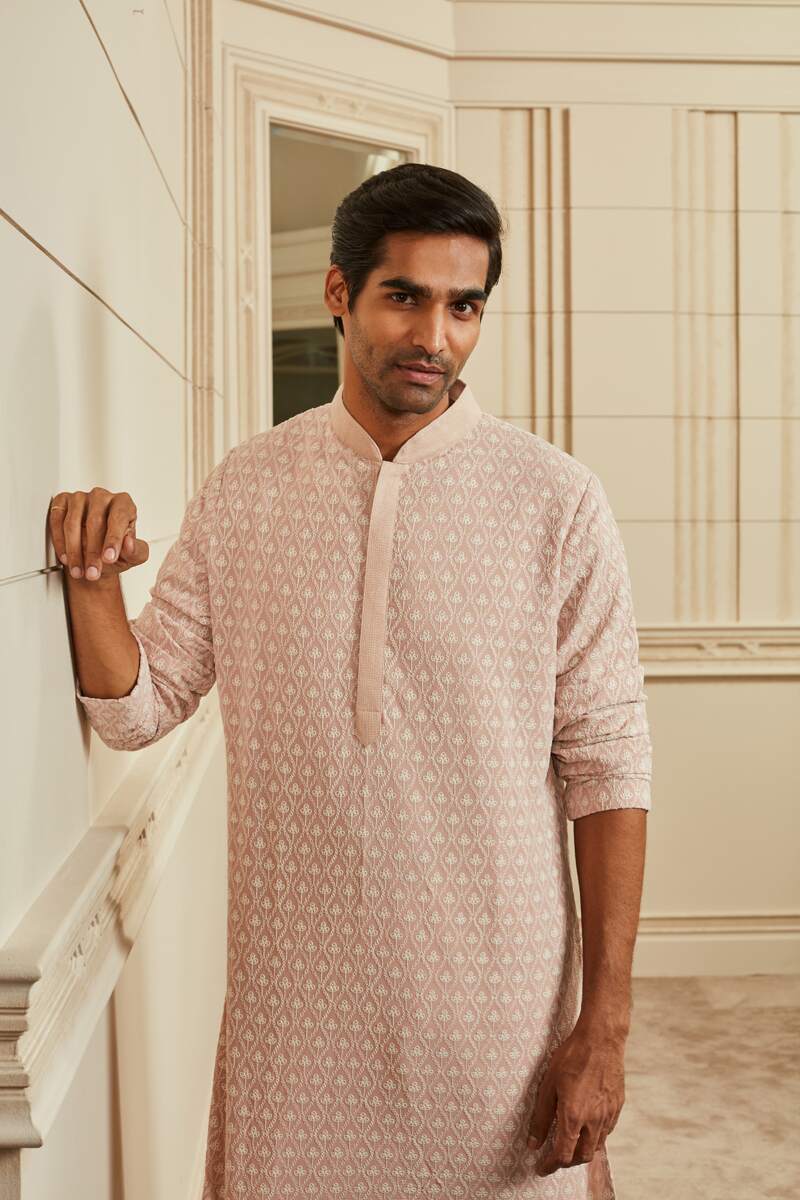 Pink All Over Embroidered Schiffli Kurta Set