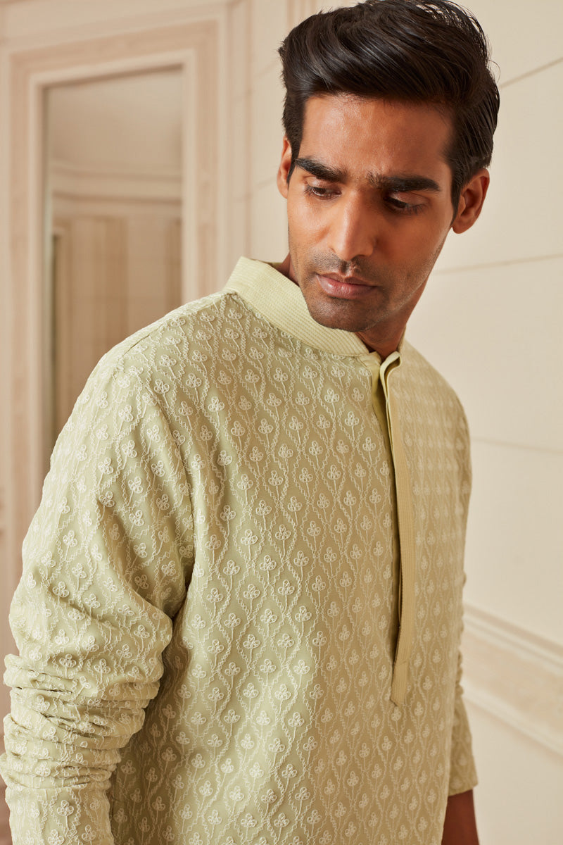 Light Green Schiffli Kurta Set