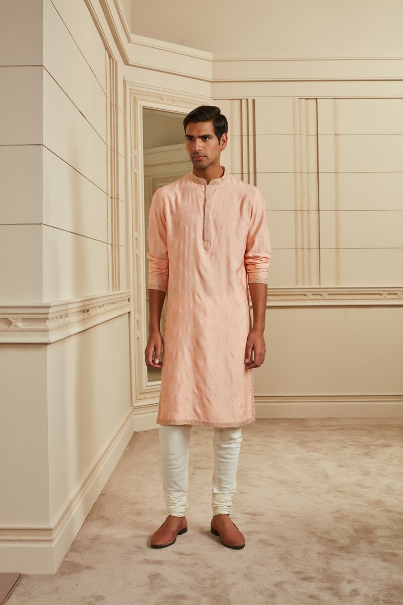 Peach Butti Jaal Kurta Set