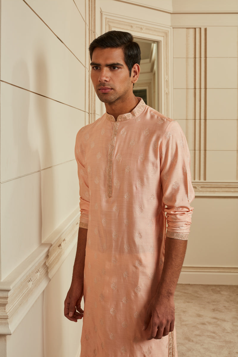 Peach Butti Jaal Kurta Set