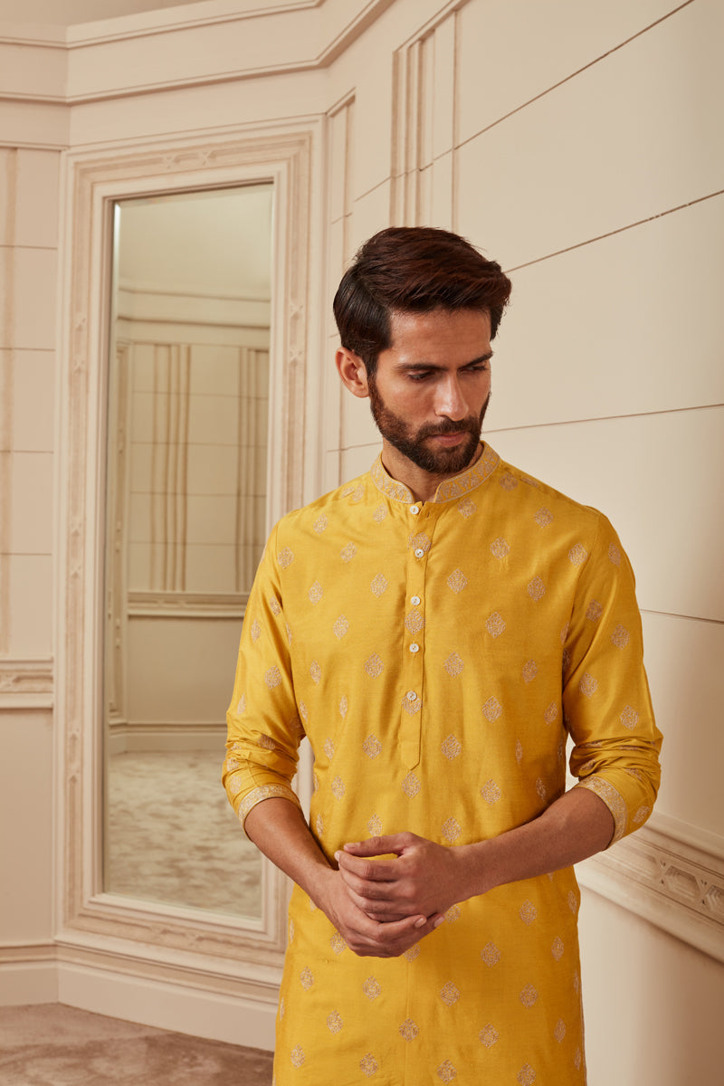 Yellow Butti Jaal Kurta Set