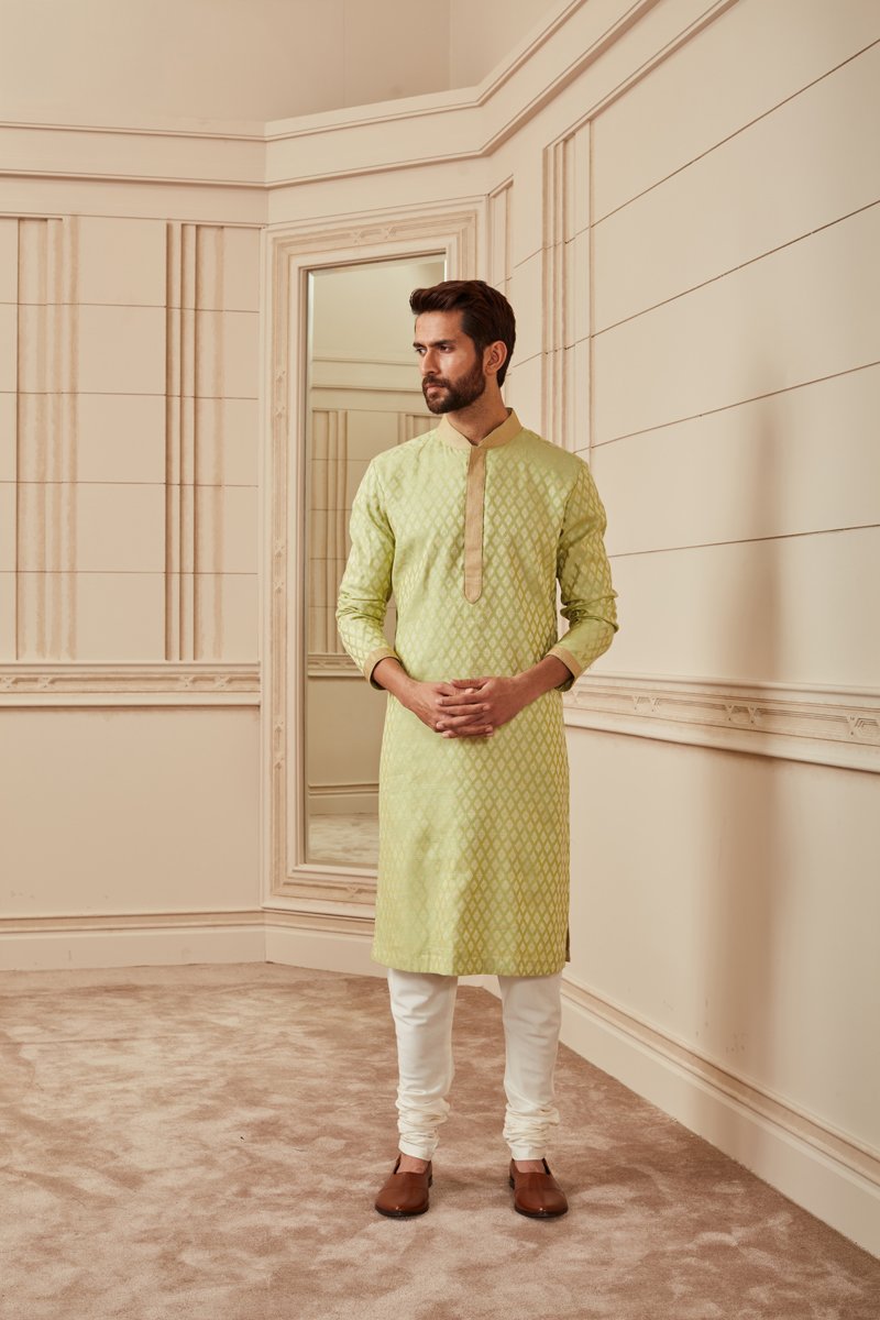 Green Jacquard Kurta Set