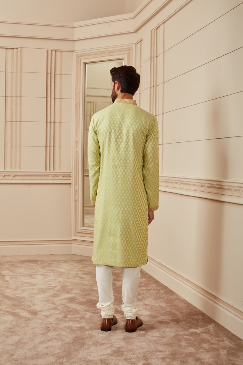 Green Jacquard Kurta Set