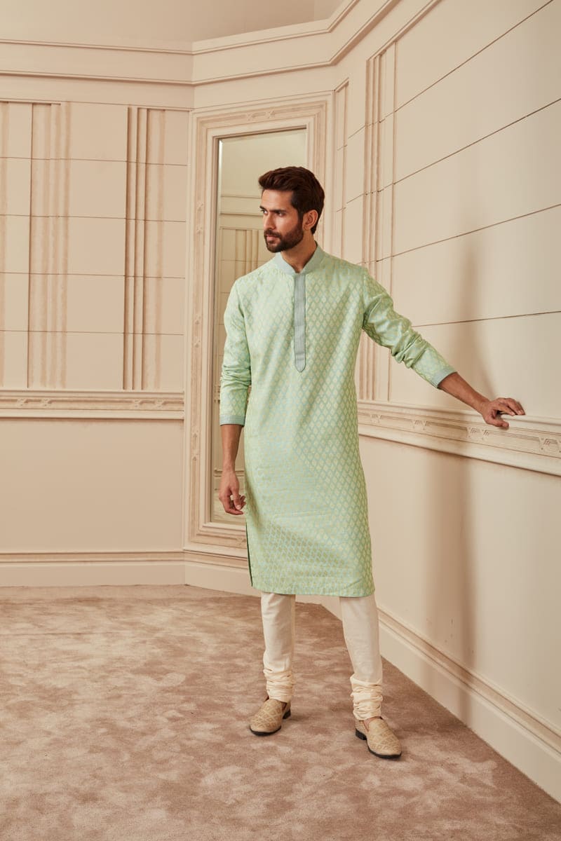 Light Blue Jacquard Kurta Set