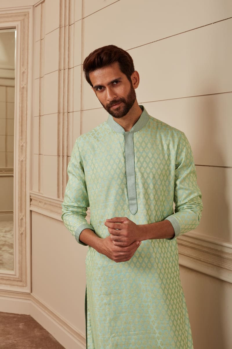 Light Blue Jacquard Kurta Set