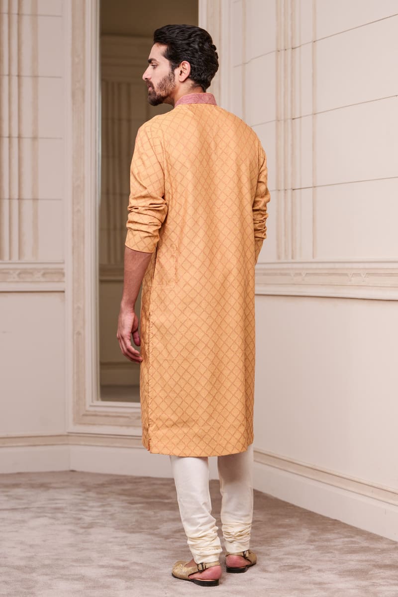 Yellow Self Textured Kurta Set