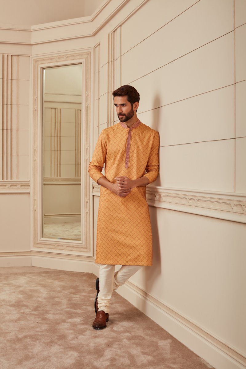 Yellow Textured Kurta Set