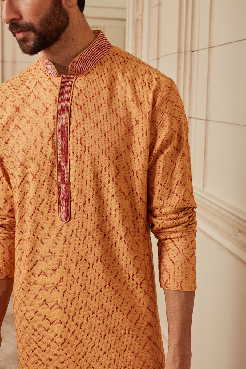 Yellow Textured Kurta Set