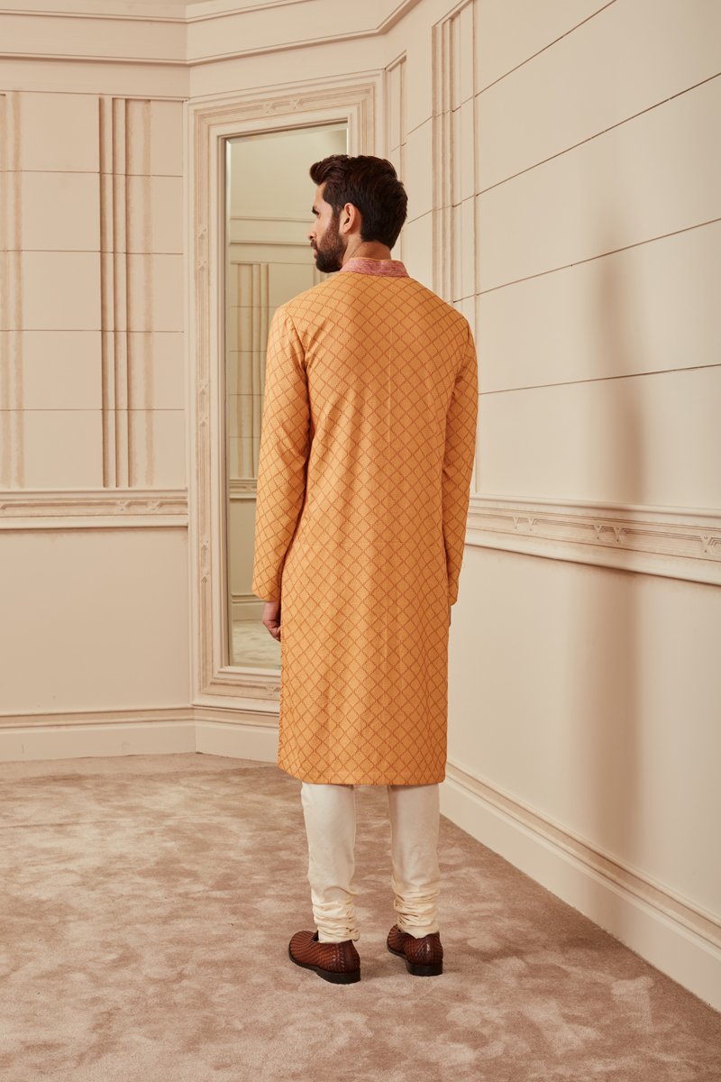 Yellow Textured Kurta Set