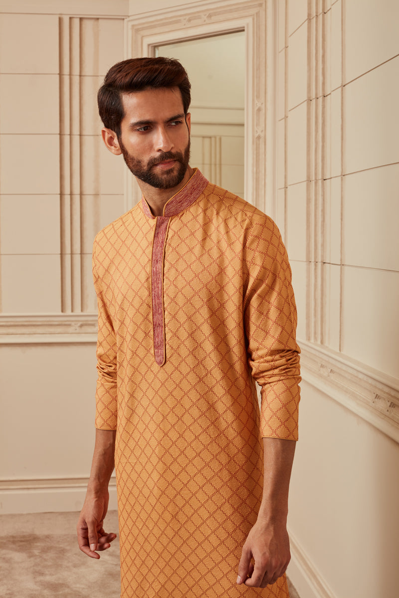 Yellow Textured Kurta Set