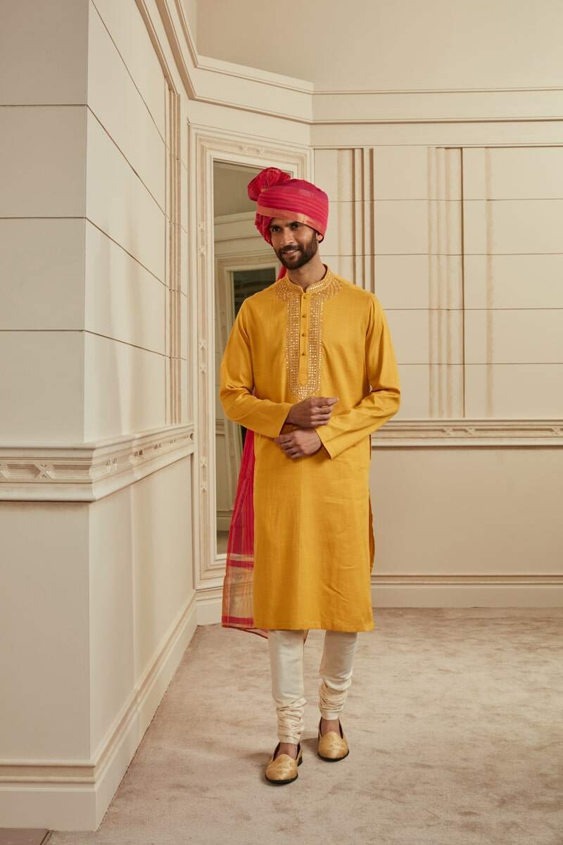 Yellow Mirror Work Kurta Set