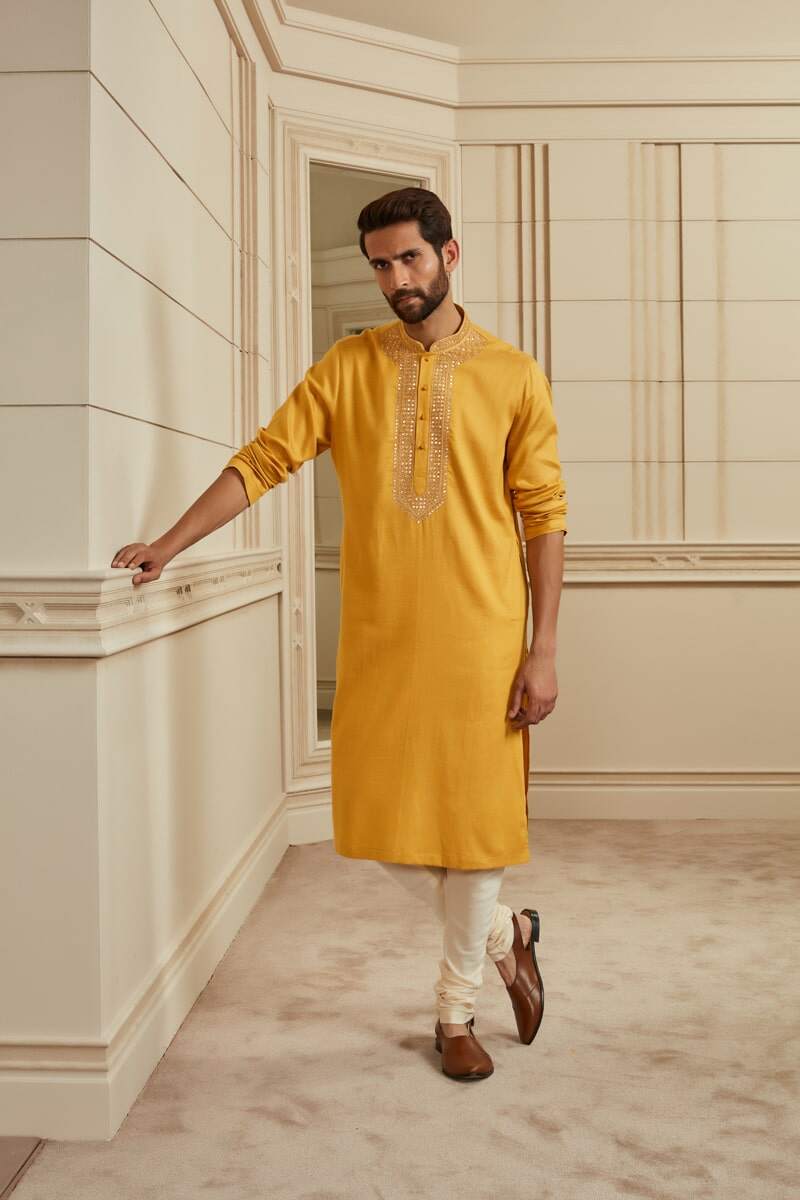 Yellow Mirror Work Kurta Set