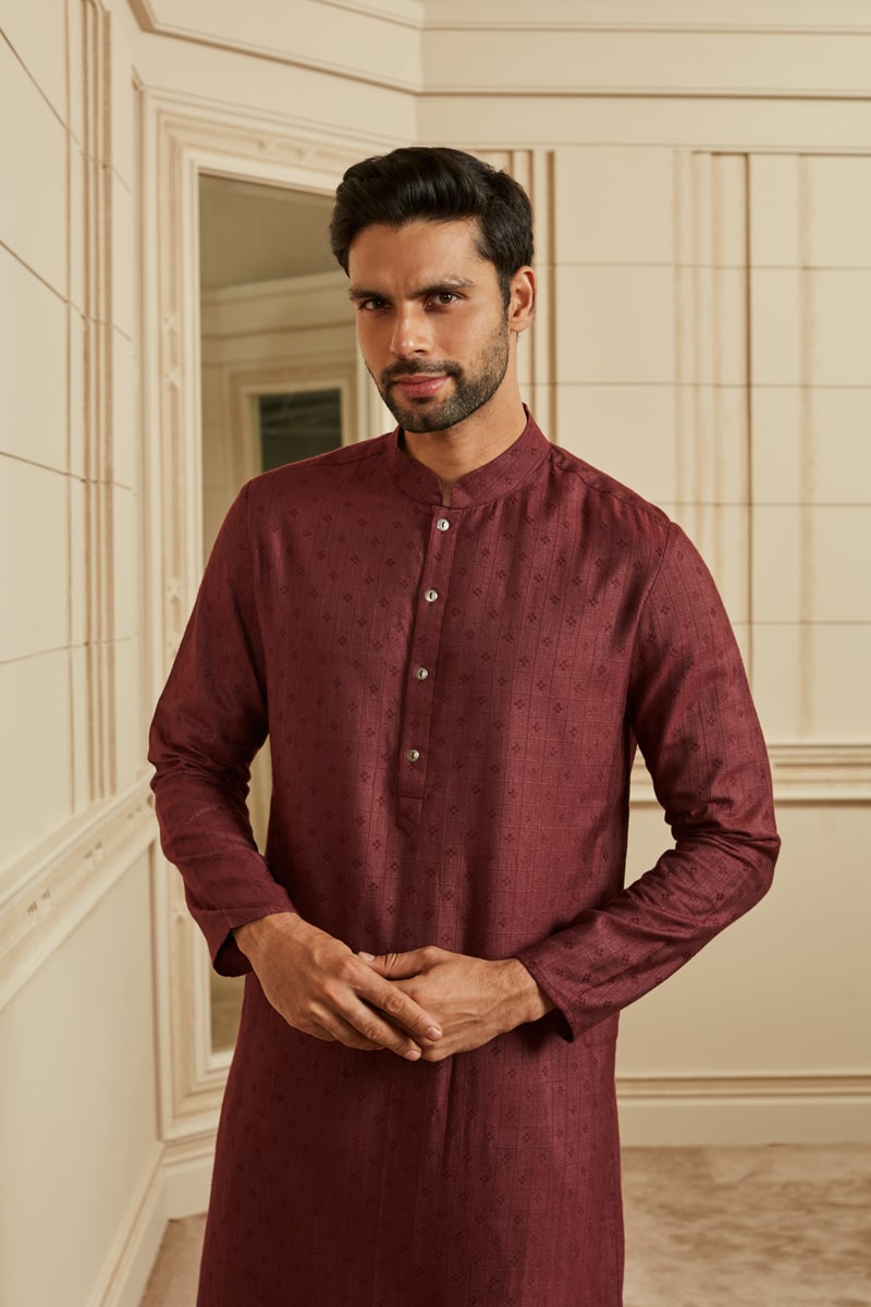 Maroon Textured Kurta Set