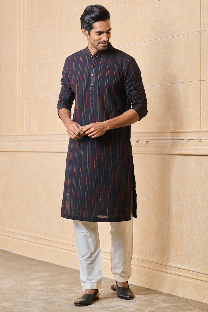 Black Kurta Set With Top Stitch Detailing