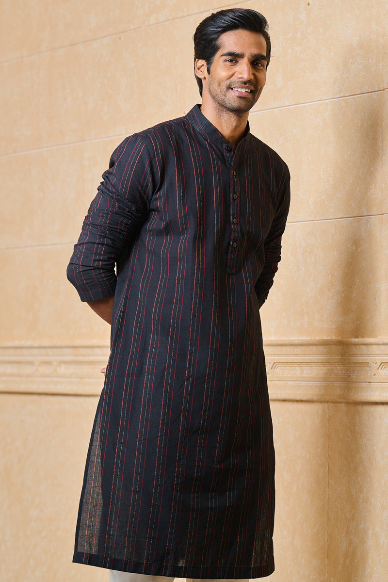 Black Kurta Set With Top Stitch Detailing