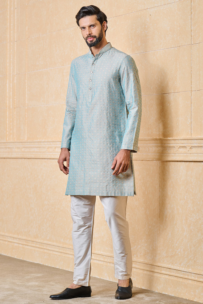 Aqua Jacquard Kurta Set