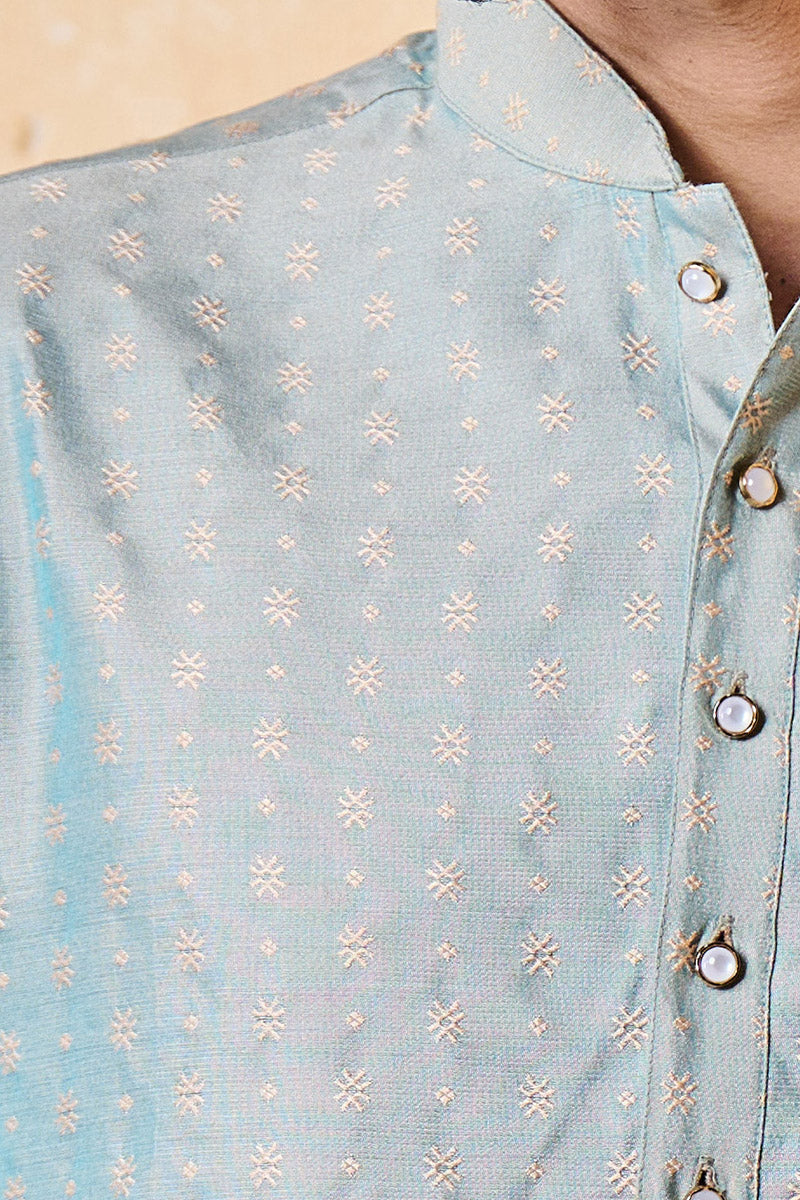 Aqua Jacquard Kurta Set