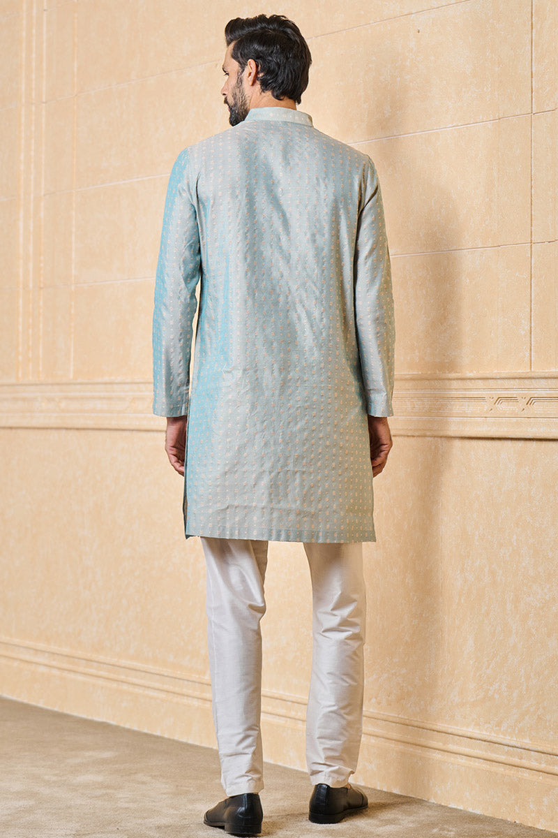 Aqua Jacquard Kurta Set