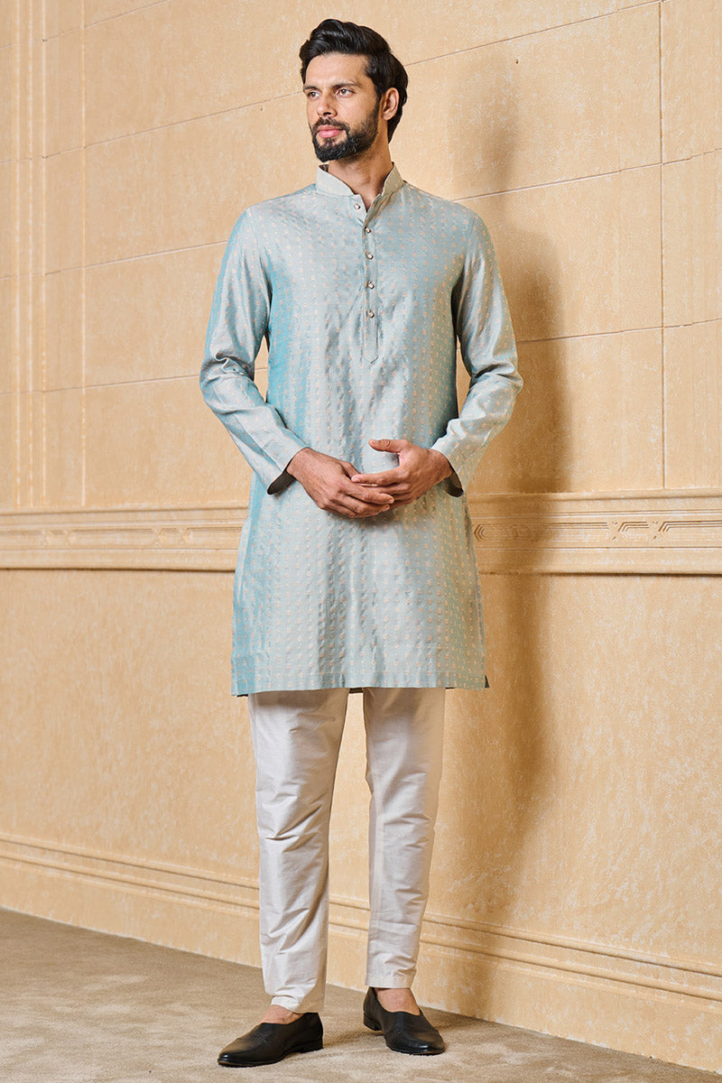 Aqua Jacquard Kurta Set