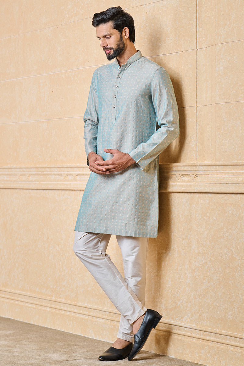 Aqua Jacquard Kurta Set