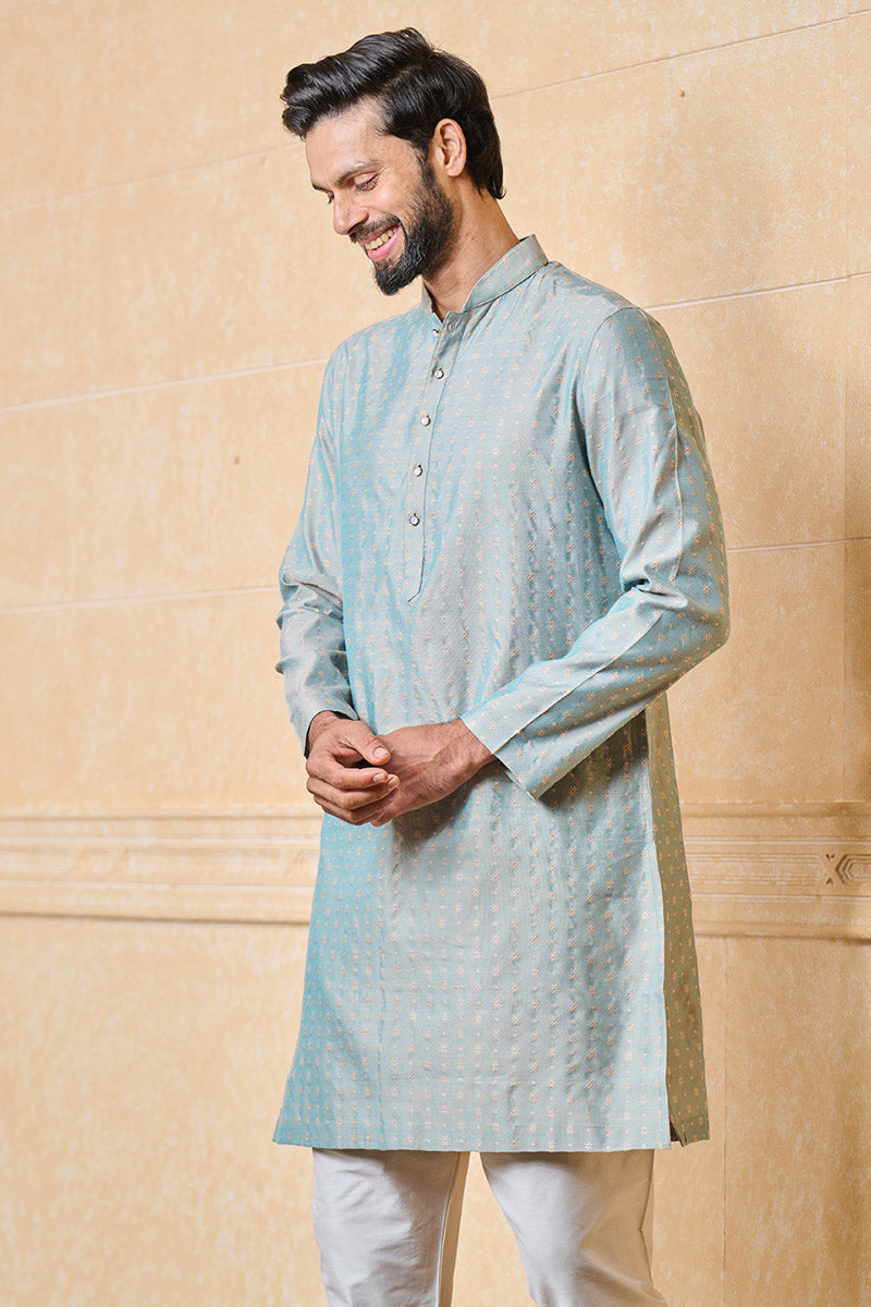 Aqua Jacquard Kurta Set