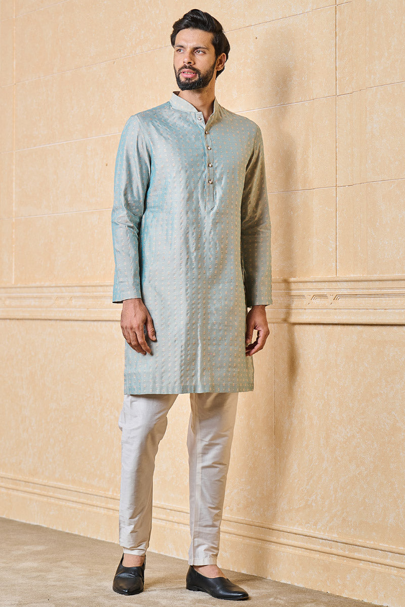 Aqua Jacquard Kurta Set