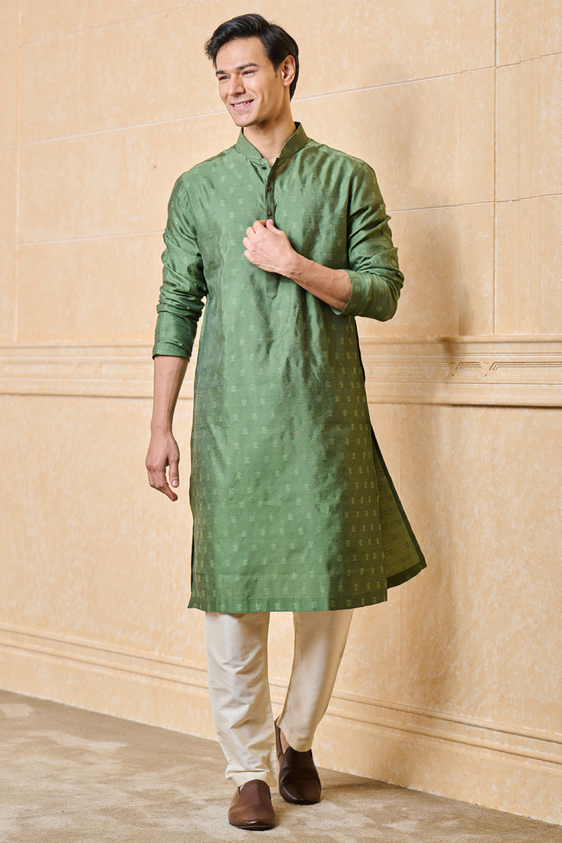 Green Jacquard Kurta Set