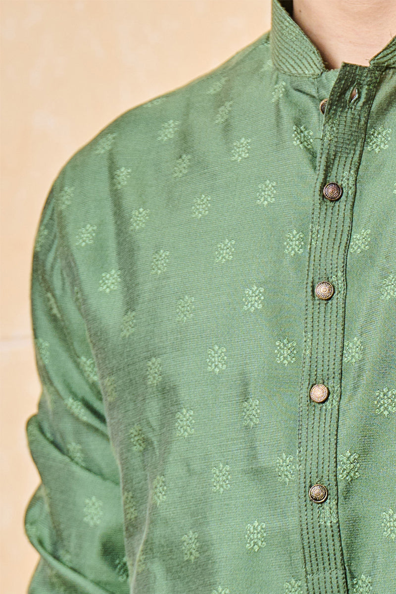 Green Jacquard Kurta Set