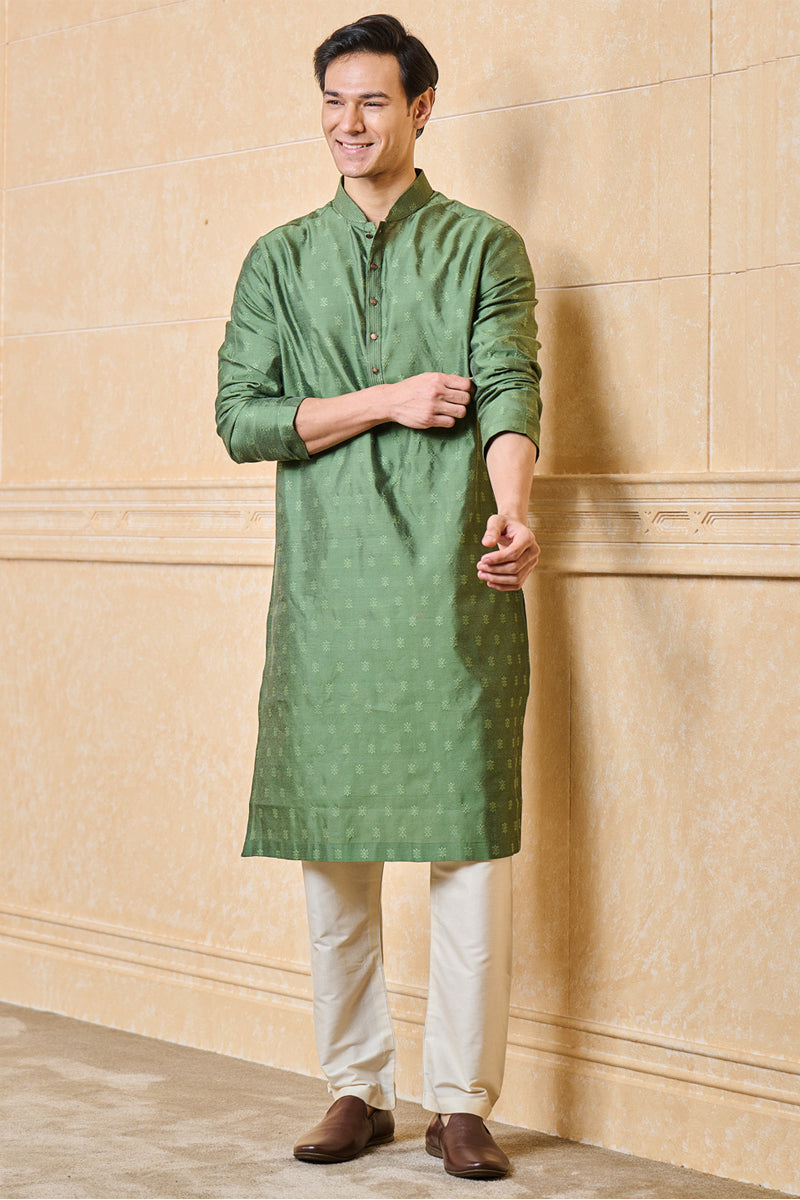 Green Jacquard Kurta Set