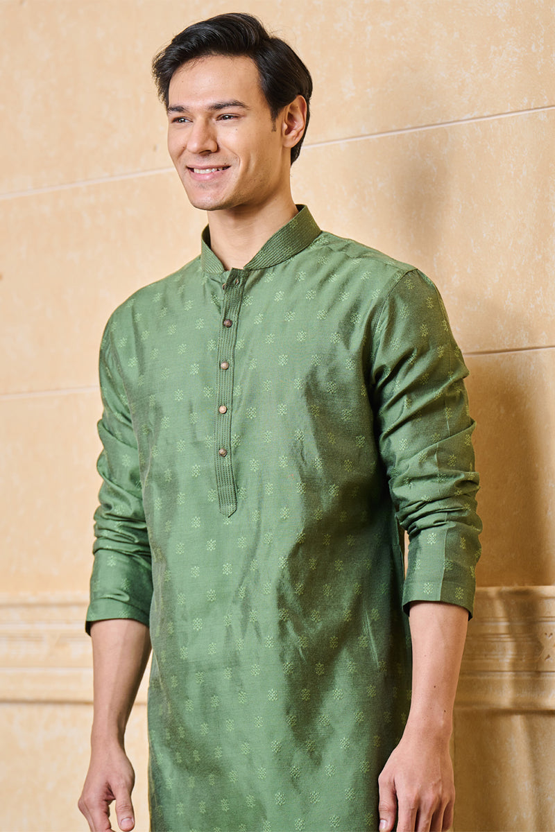 Green Jacquard Kurta Set