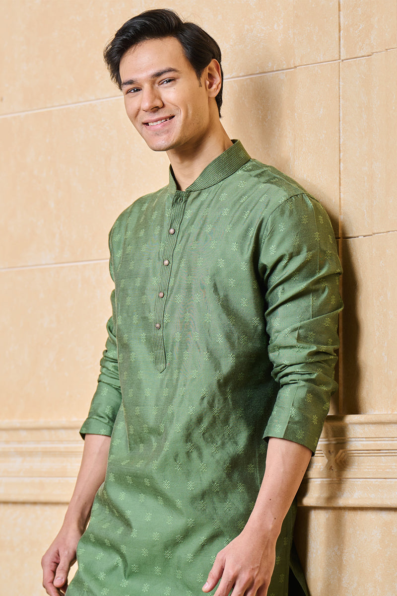 Green Jacquard Kurta Set