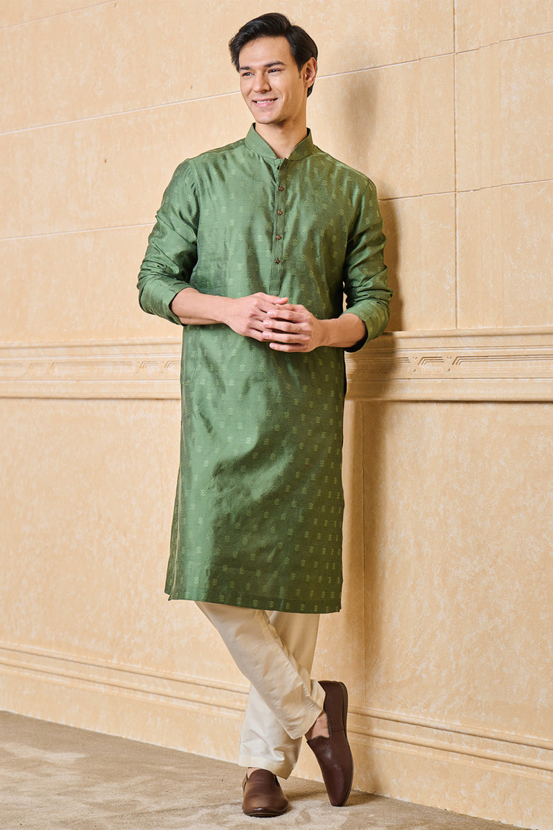 Green Jacquard Kurta Set