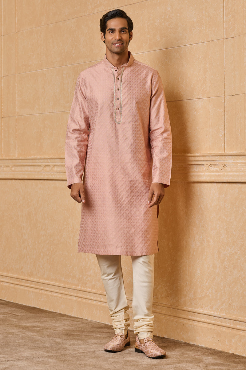 Pink Jacquard Kurta Set