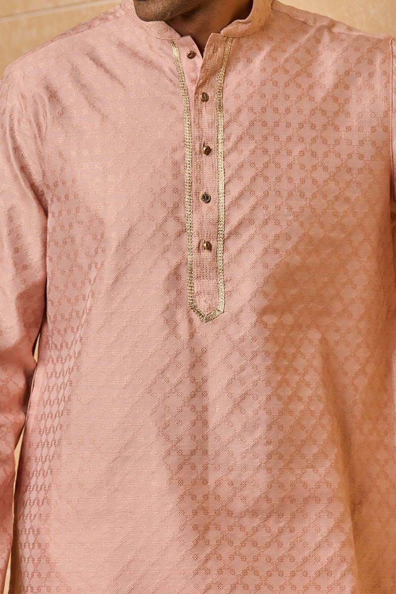 Pink Jacquard Kurta Set