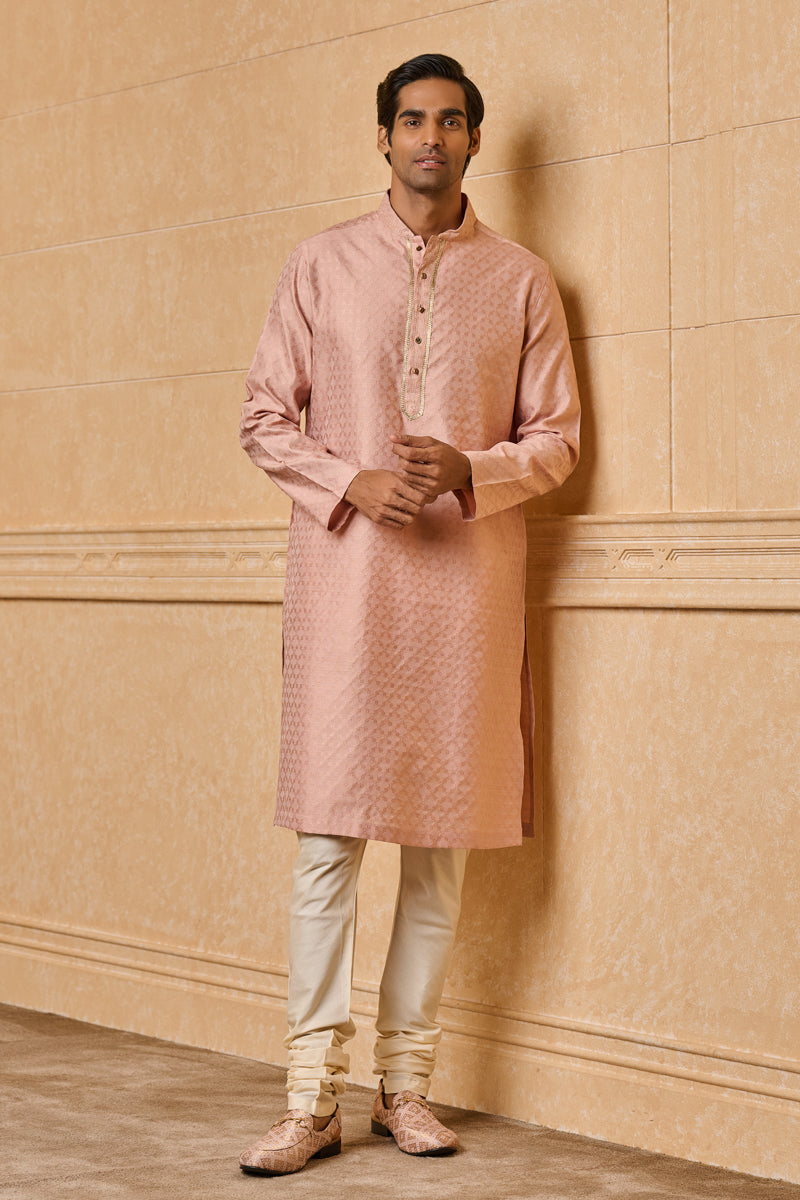 Pink Jacquard Kurta Set