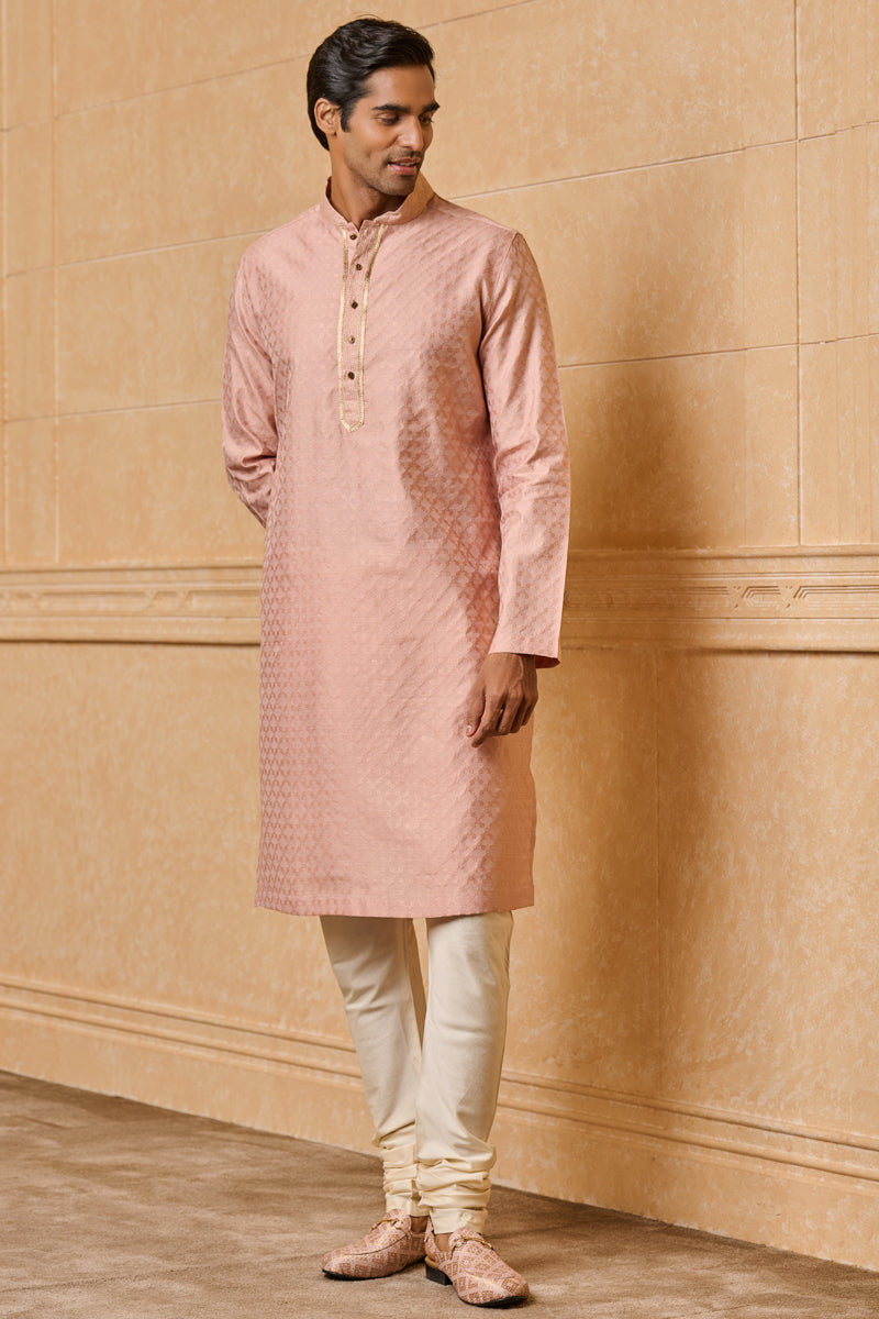 Pink Jacquard Kurta Set