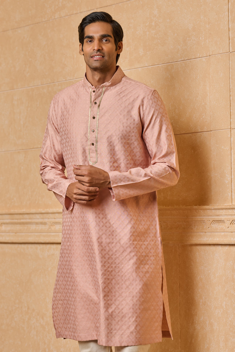 Pink Jacquard Kurta Set