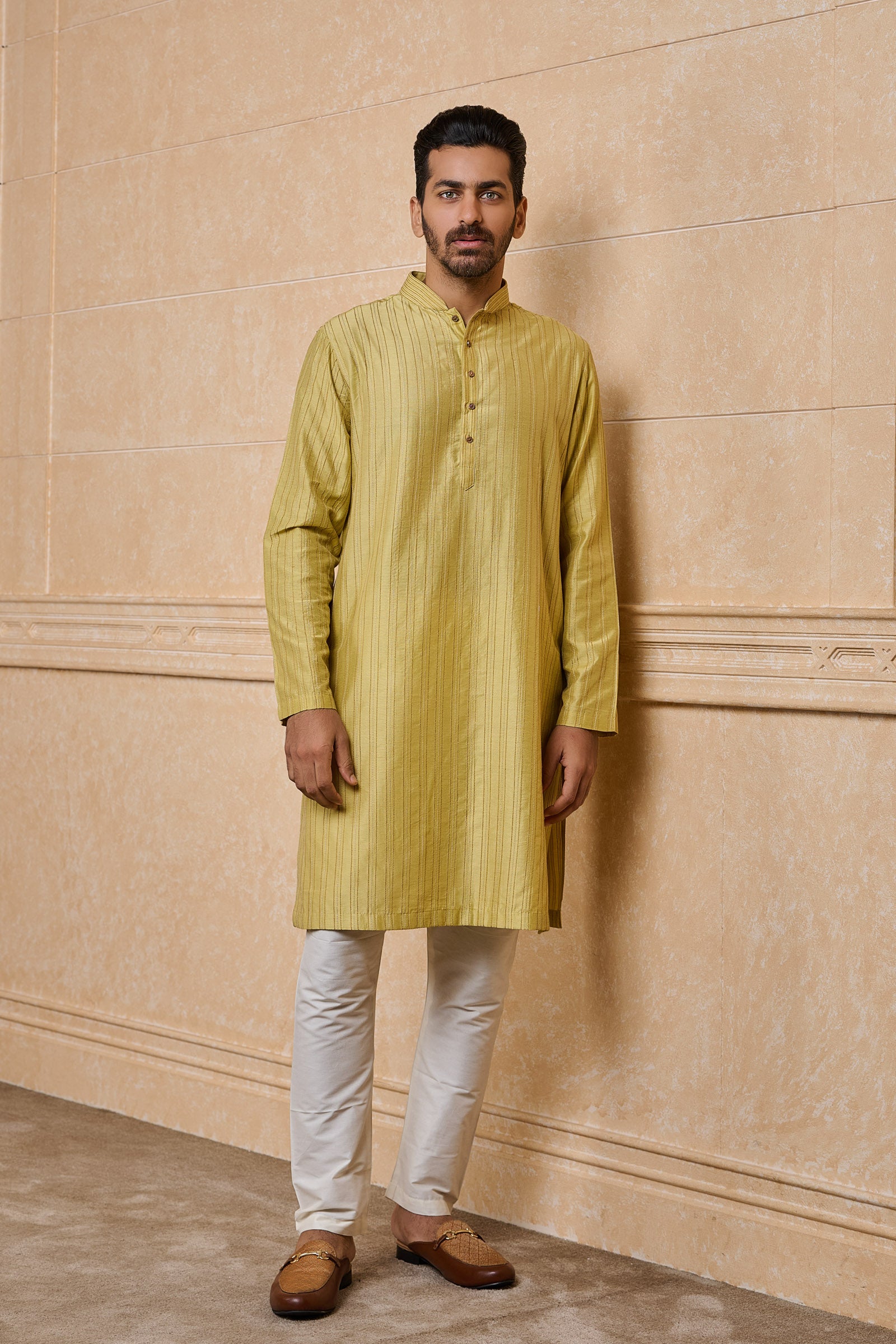 Yellow Kurta Set With All Over Stitch Detailing