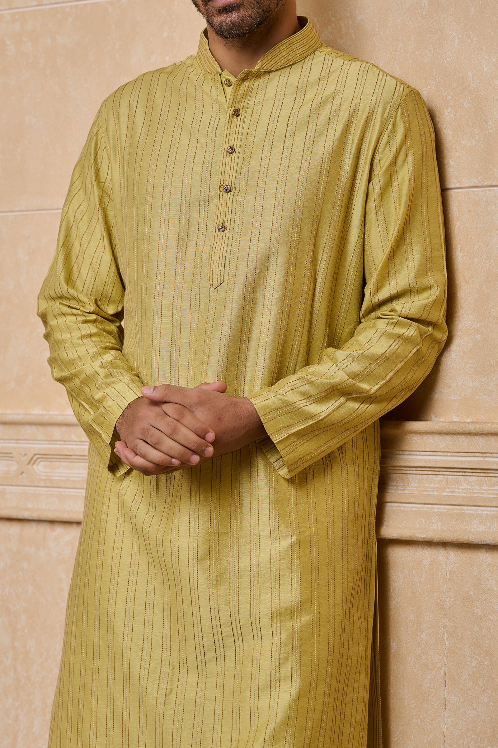 Yellow Kurta Set With All Over Stitch Detailing