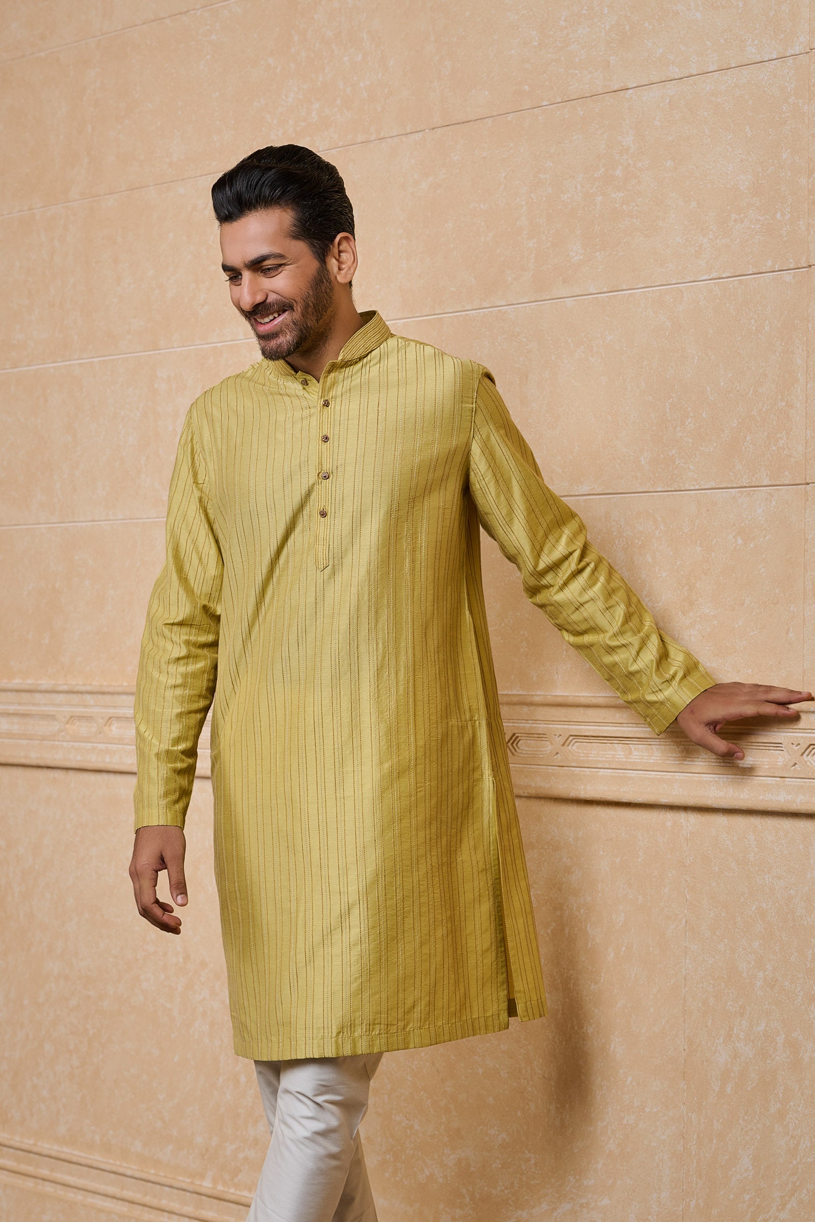 Yellow Kurta Set With All Over Stitch Detailing