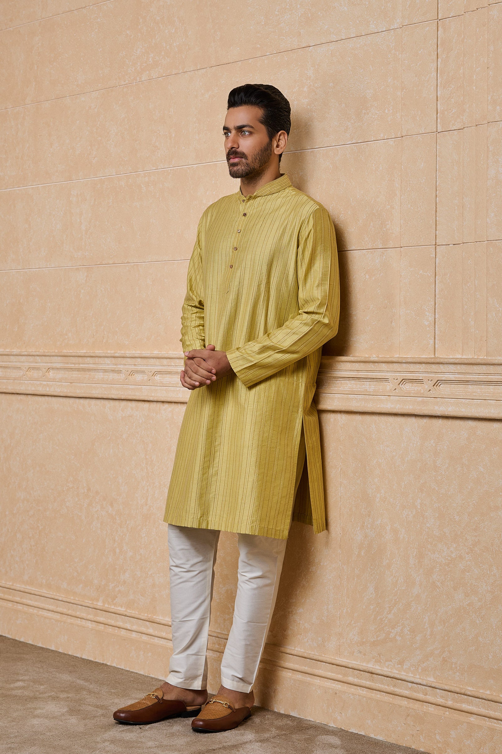 Yellow Kurta Set With All Over Stitch Detailing