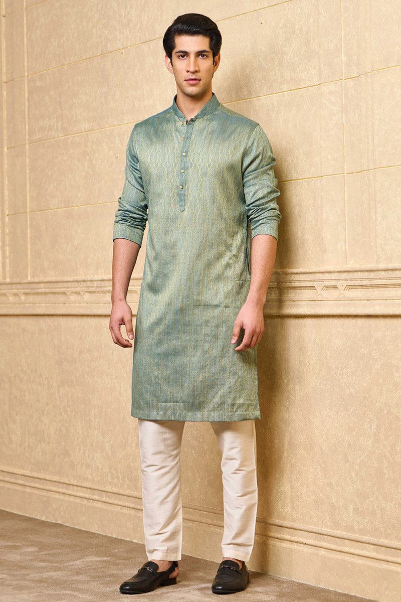 Teal Jacquard Kurta set