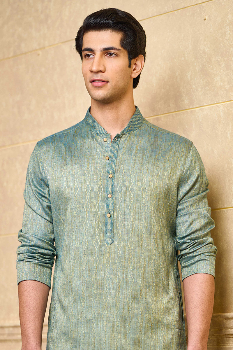 Teal Jacquard Kurta set