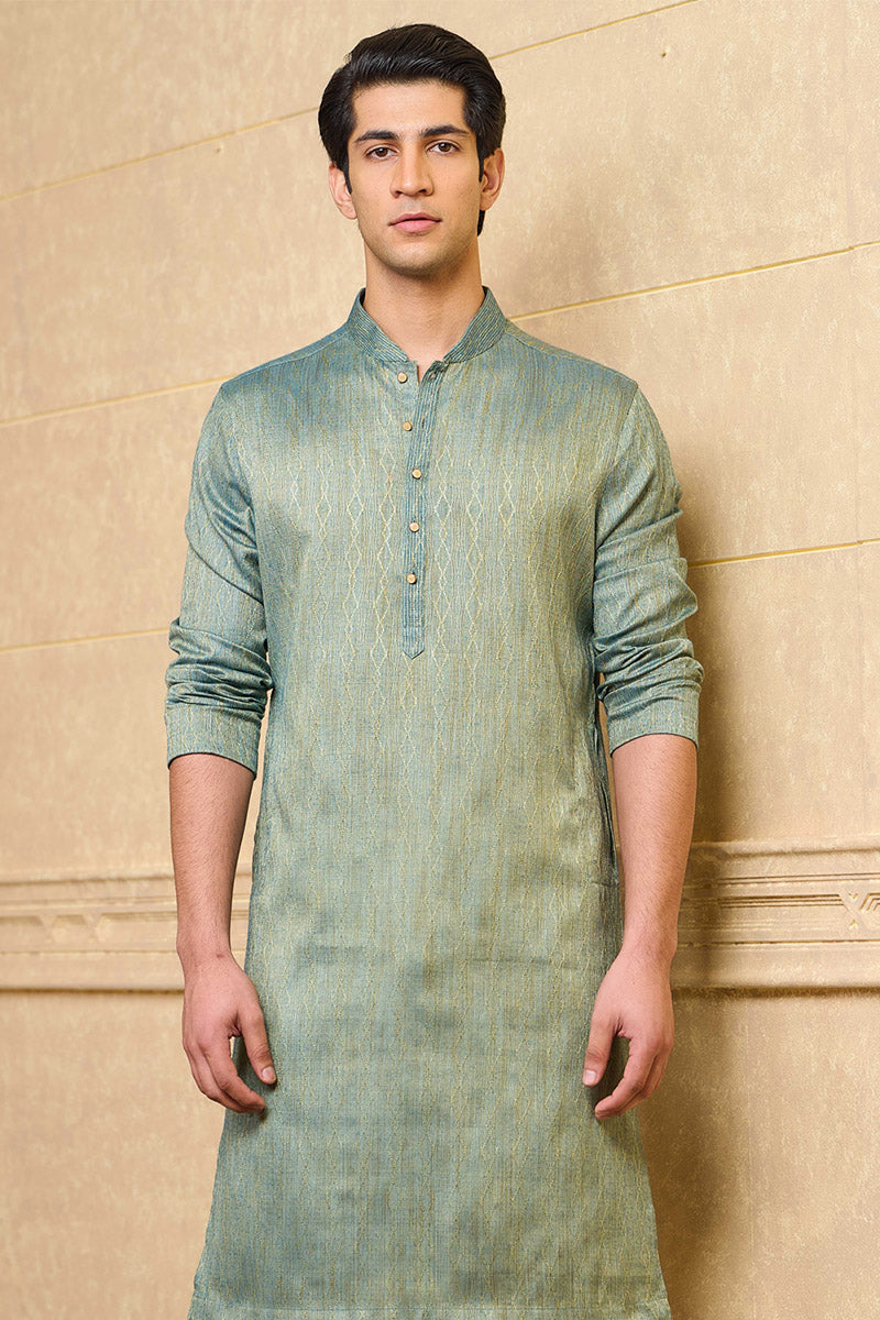 Teal Jacquard Kurta set